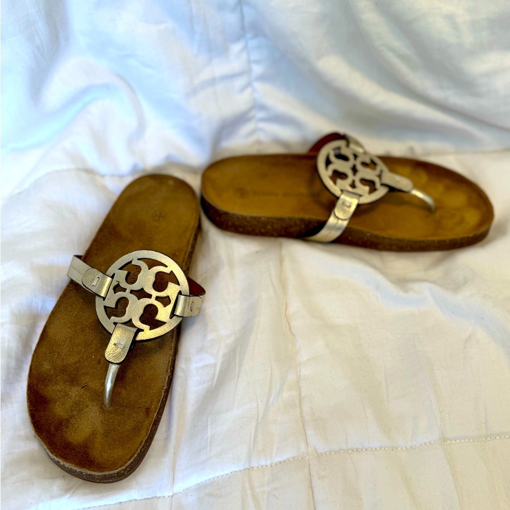 Tory Burch Miller Cloud sandal, gold goat leather and cork, size 7.5, with box